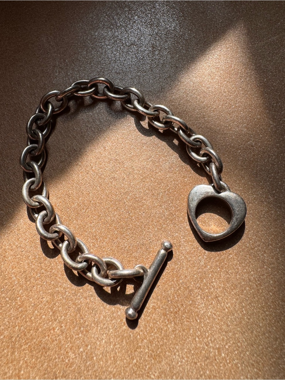 Sterling Silver Heart Toggle bracelet Italy 925 Chunky Link Vintage Designer